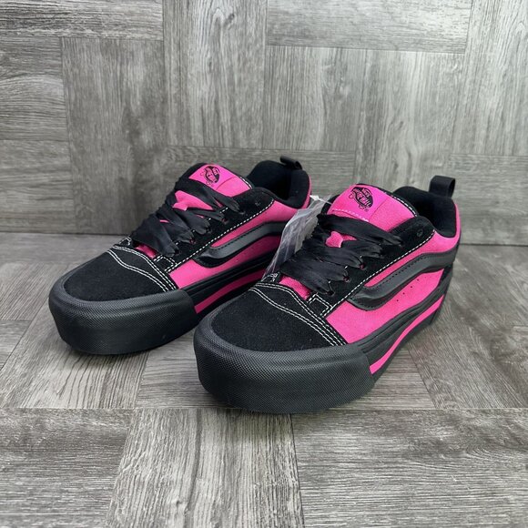 Vans Knu Skool Women size 7 Black Hot Pink Suede Platform Shoes - Picture 3 of 8